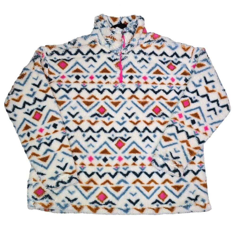 Eddie Bauer Sweater Womens Plus Size XXL Fleece Plush 1/4 Zip Sweater Aztec Boho